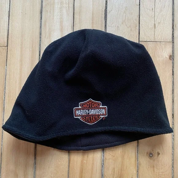 Vintage Harley-Davidson Reversible Black Fleece Beanie with Rhinestone Wings - Picture 3 of 3